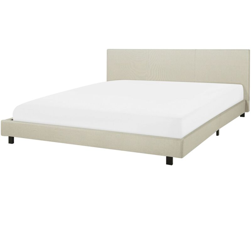 Beliani Polsterbett Leinenoptik Beige 180 X 200 Cm Mit Lattenrost Hohe Kopfteil Modern