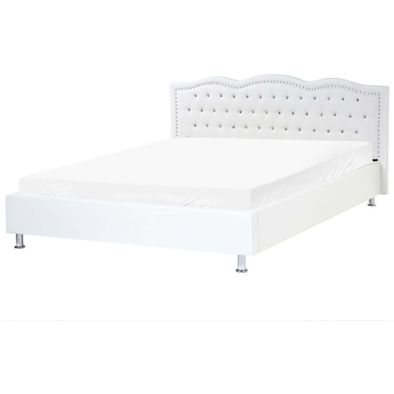 Beliani Doppelbett Weiß Kunstleder 180 X 200 Cm Metallbeine Glamour