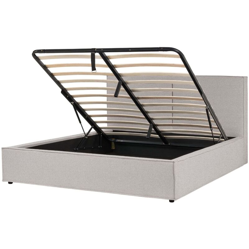 Beliani Polsterbett Hellgrau Stoffbezug Mit Hohem Kopfteil Lattenrost 180 X 200 Cm Bettkasten Hochklappbar Modern Skandi Schalfzimmer Ausstattung Möbel