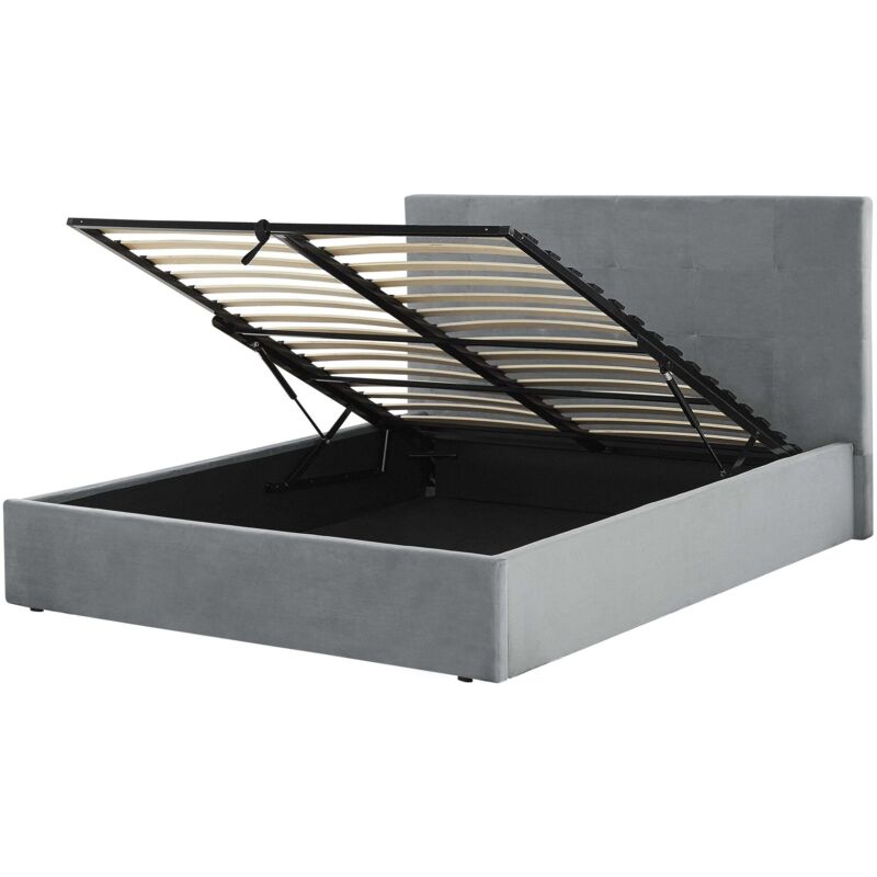 Beliani Polsterbett Grau Samtstoff 160 X 200 Cm Mit Stauraum Und Lattenrost Gestepptes Kopfteil Elegant Modern Für Schlafzimmer
