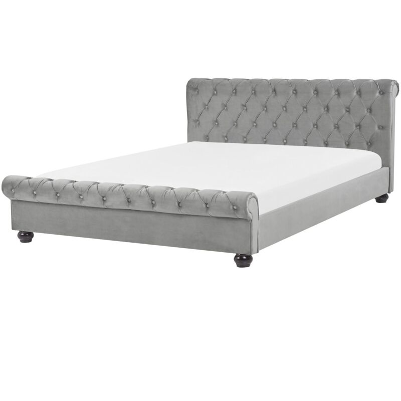 Beliani Bett Mit Lattenrost Samtstoff Avallon 180 X 200 Cm Grau