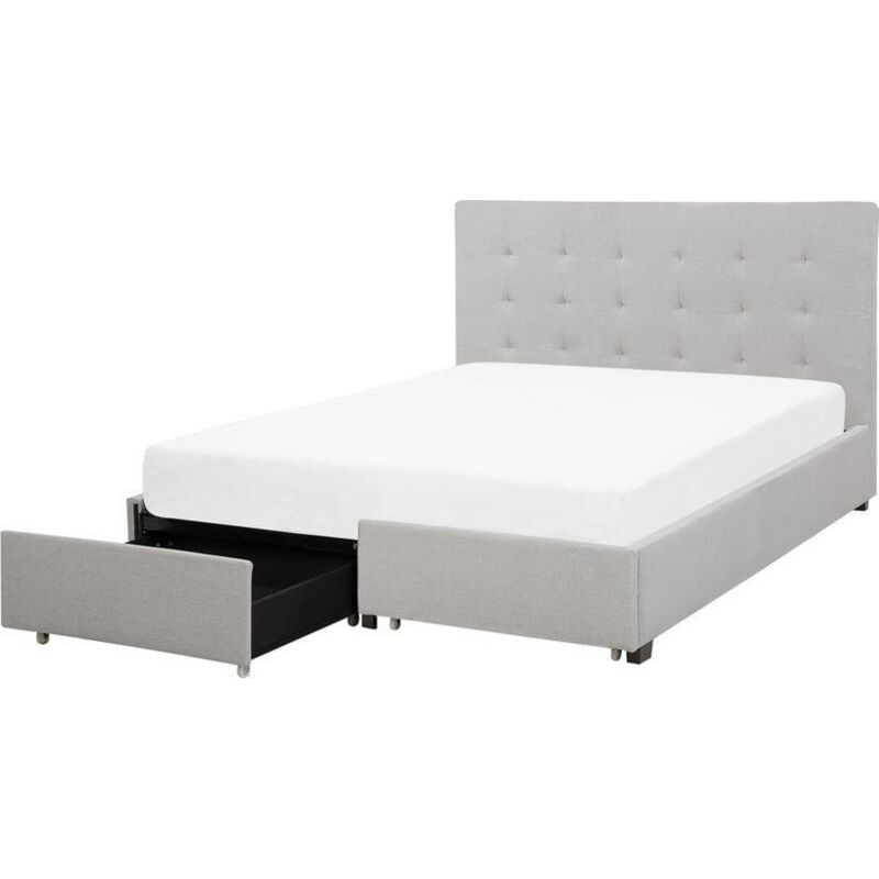 Beliani Bett Mit Schubladen Stoff La Rochelle 160 X 200 Cm Hellgrau