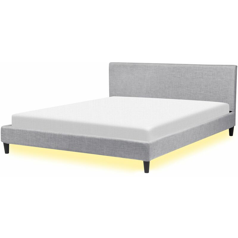 Doppelbett Hellgrau LED-Beleuchtung 180 x 200 cm Leinenoptik Klassisch - Grau