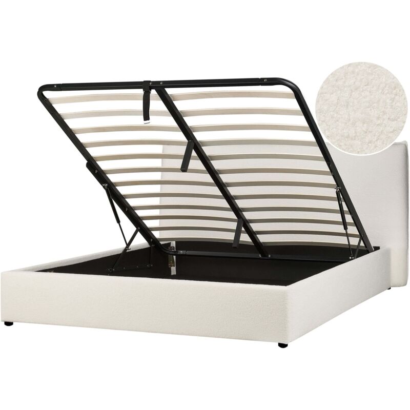 Beliani Bett Mit Stauraum Bouclé Lavaur 160 X 200 Cm Cremeweiß