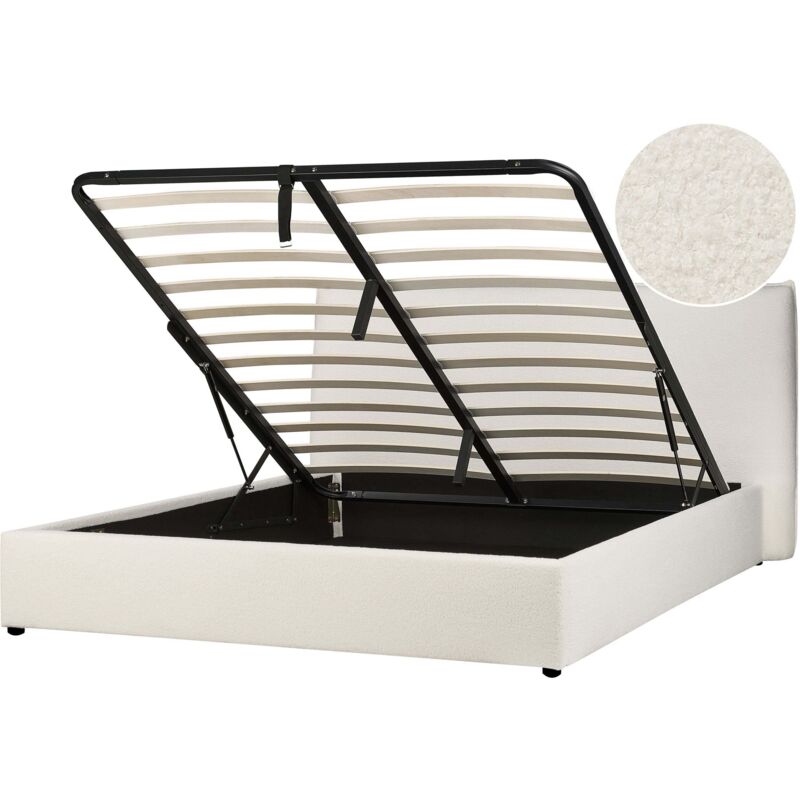 Beliani Polsterbett In Cremeweiß Bouclé 180 X 200 Cm Bettkasten Stauraum Bett Für Schlafzimmer