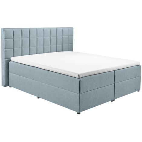 Polsterbett mit Bettkasten ALICANTE-09-180 in 180x200 cm, Hotelbett in pastellblau