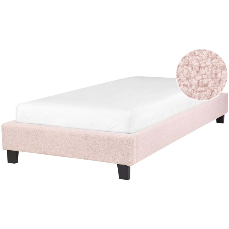 Beliani Polsterbett Pastellrosa Bouclé Stoffbezug Mit Lattenrost 90x200 Cm Ohne Kopf- Und Fußteil Modern Skandi Schlafzimmer Einzelbett Bettrahmen