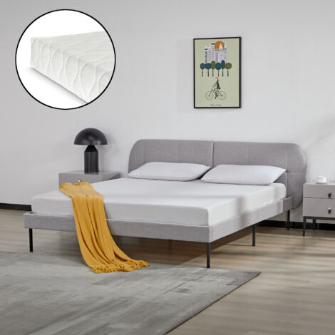Polsterbett Porvoo mit Matratze Textil 160x200 cm Grau [en.casa]