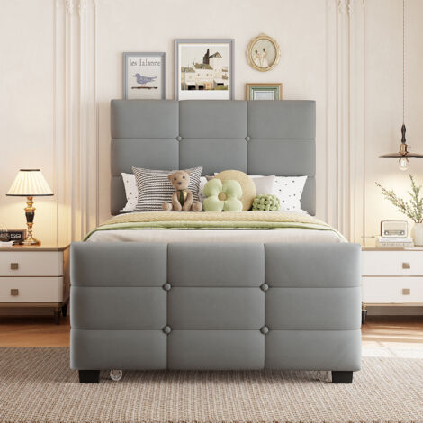 Polsterbett Samt Grau 90x190 cm mit Ausziehbett und Lattenrost