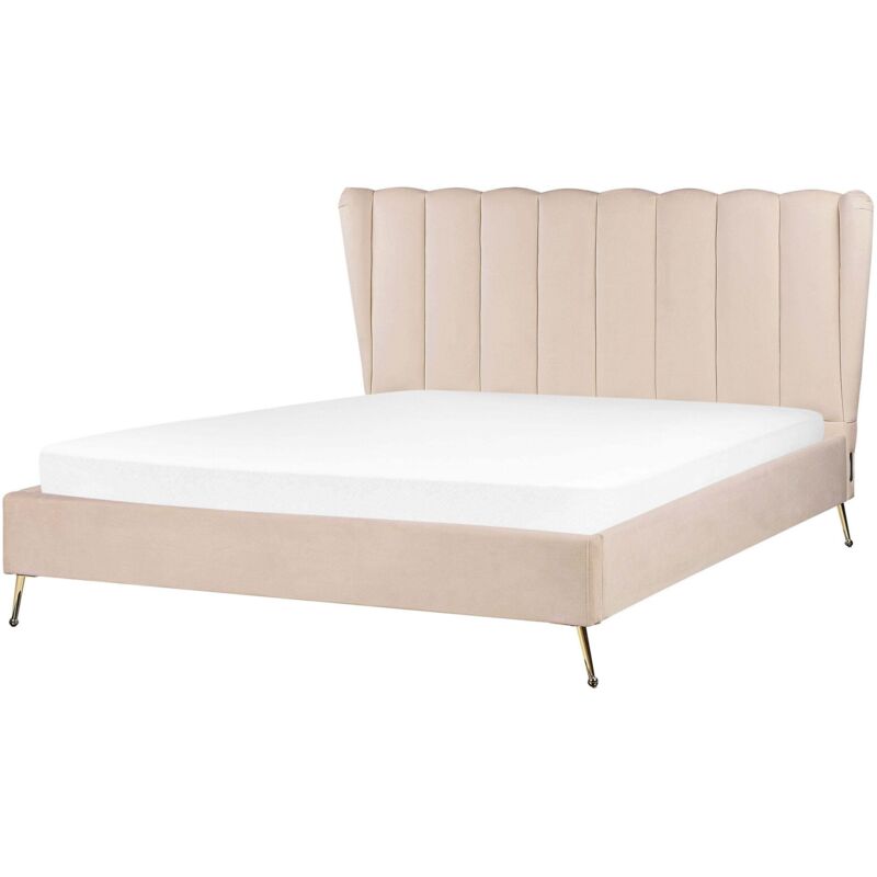 Beliani Bett Mit Lattenrost Samtstoff Miribel 160 X 200 Cm Beige