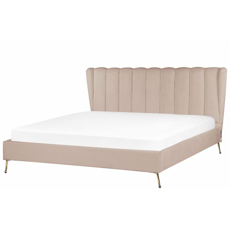 Beliani Polsterbett Taupe Aus Samt 180 X 200 Cm Mit Usb-anschluss Hohes Kopfteil Goldene Beine Elegant Modern Luxuriös Samtbett Für Schlafzimmer