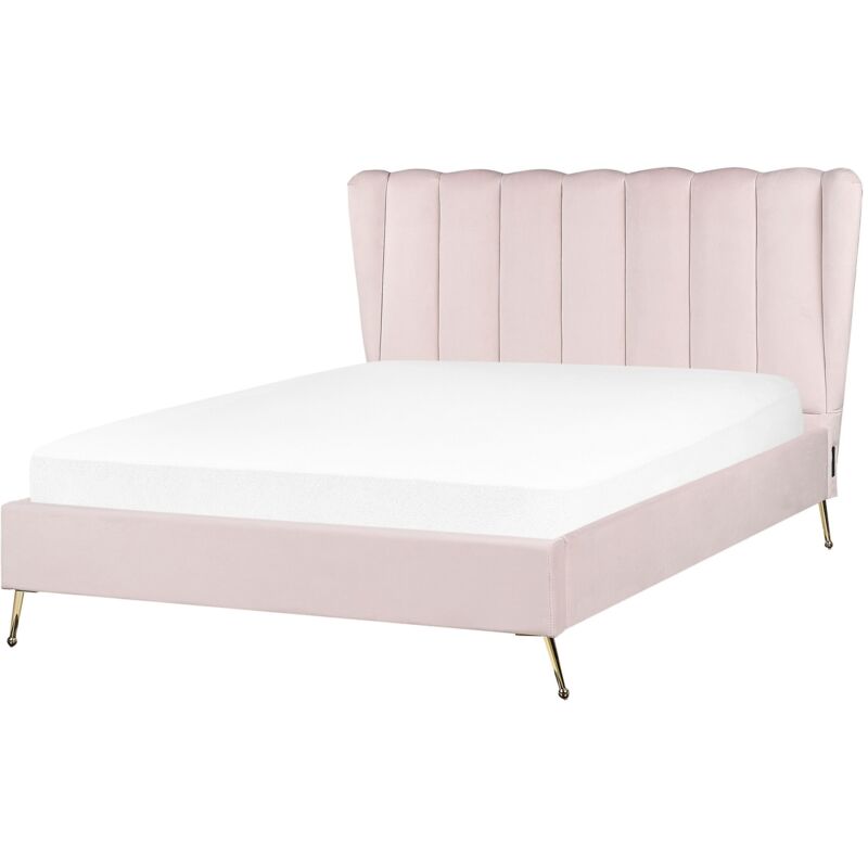 Beliani Bett Mit Lattenrost Samtstoff Miribel 140 X 200 Cm Pastellrosa