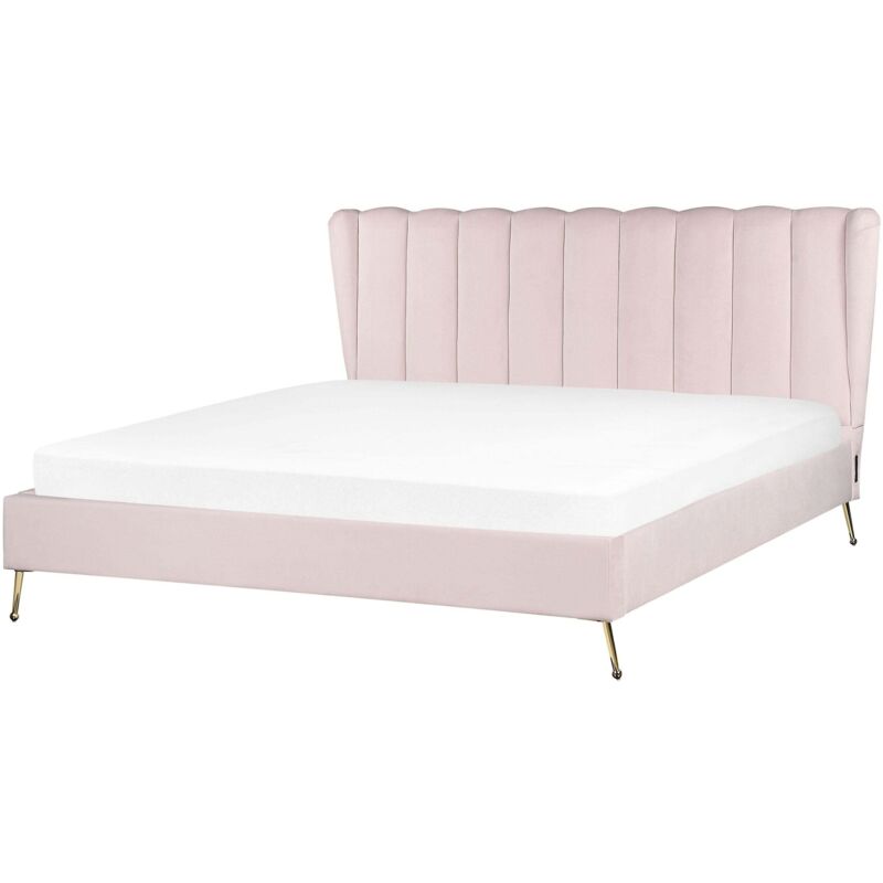 Beliani Polsterbett Rosa Aus Samt 180 X 200 Cm Mit Usb-anschluss Hohes Kopfteil Goldene Beine Elegant Modern Luxuriös Samtbett Für Schlafzimmer