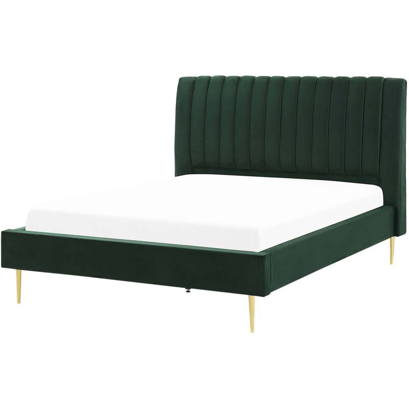 Beliani Polsterbett Smaragdgrün 140 X 200 Cm Samtstoff Mit Lattenrost Hohes Kopfteil Dekorativ Elegant Modern