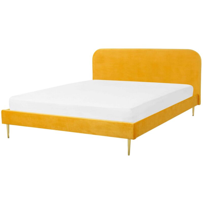 Beliani Bett Mit Lattenrost Samtstoff Flayat 160 X 200 Cm Gelb