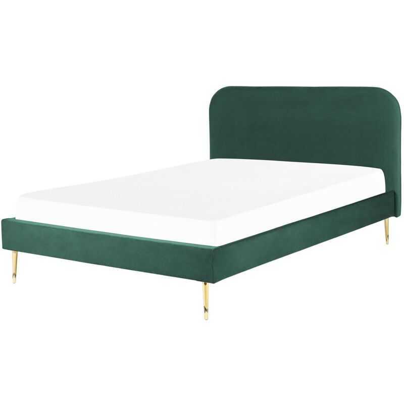 Beliani Bett Grün Samtstoff Mit Lattenrost 160 X 200 Cm Metallfüße Gold Hohes Kopfteil Retro Glamourös Polsterbett Doppelbett Schlafzimmer