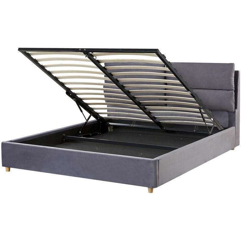 Polsterbett aus Samtstoff Grau 140 x 200 cm mit Bettkasten hochklappbar Doppelbett Elegantes Modernes Design - Grau