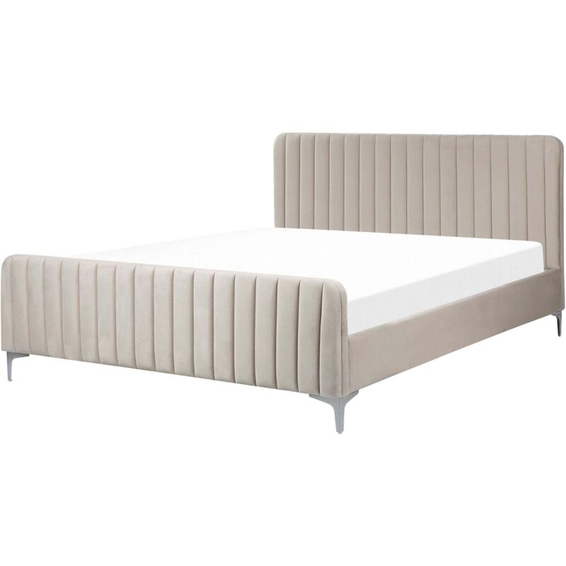 Beliani Bett Mit Lattenrost Samtstoff Lunan 160 X 200 Cm Taupe