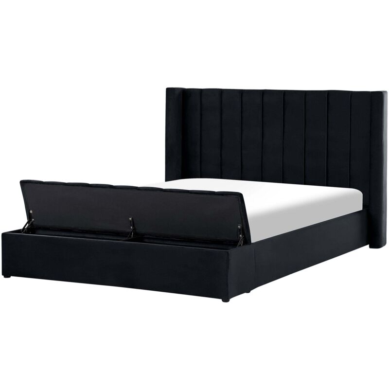 Beliani Polsterbett Schwarz 180 X 200 Cm Aus Samtstoff Mit Stauraum Elegantes Doppelbett Modernes Design