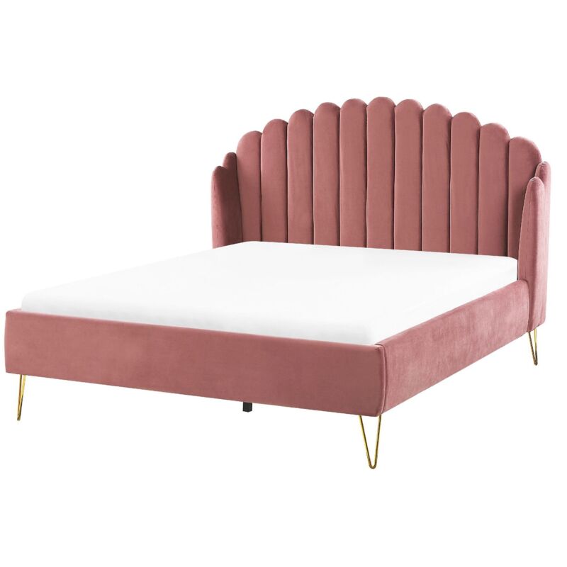 Beliani Polsterbett Rosa Samtstoff Mit Lattenrost 140 X 200 Cm Mit Vertikaler Steppung Schlafzimmer Ehebett Modern
