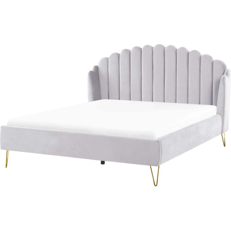 Beliani Polsterbett Hellgrau Samtstoff Mit Lattenrost 180 X 200 Cm Mit Vertikaler Steppung Schlafzimmer Ehebett Modern