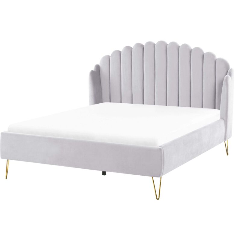 Beliani Bett Mit Lattenrost Samtstoff Ambillou 140 X 200 Cm Hellgrau