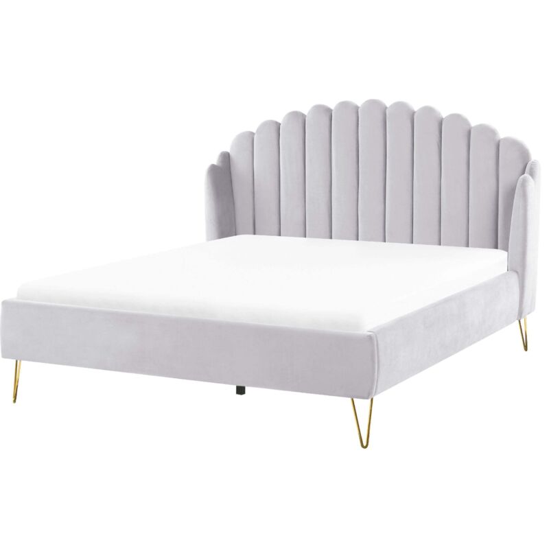Beliani Polsterbett Hellgrau Samtstoff Mit Lattenrost 160 X 200 Cm Mit Vertikaler Steppung Schlafzimmer Ehebett Modern