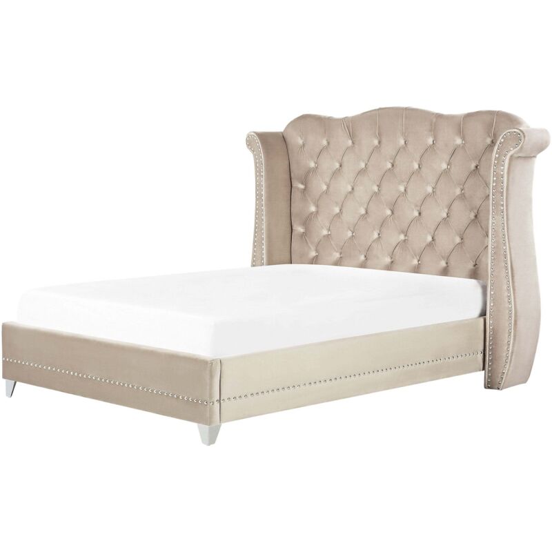 Beliani Bett Mit Lattenrost Samtstoff Ayette 160 X 200 Cm Beige