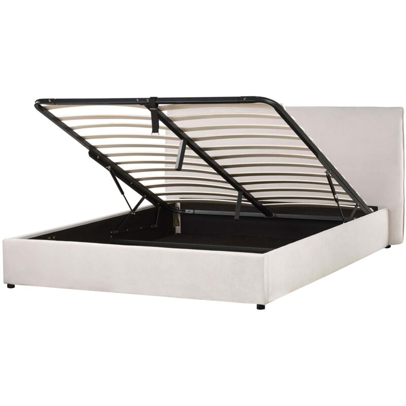 Beliani Polsterbett Cremeweiß Samtstoff 160 X 200 Cm Bettkasten Stauraum Samtbett Für Schlafzimmer