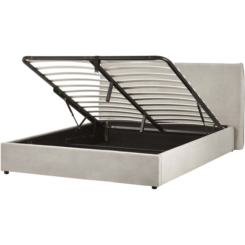Beliani Polsterbett In Taupe Samtstoff 160 X 200 Cm Bettkasten Stauraum Samtbett Für Schlafzimmer