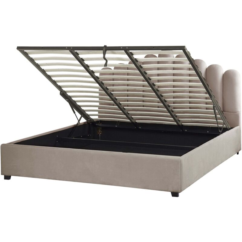 Beliani Polsterbett Taupe Samtstoff 180 X 200 Cm Muschelförmiges Kopfteil Mit Stauraum Mit Lattenrost Luxuriös Elegant Modern Für Schlafzimmer