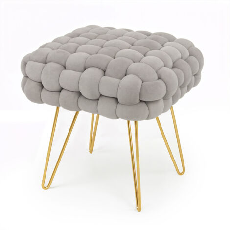 Polsterhocker aus Samt geflochten 38 cm DOTTY Hellgrau
