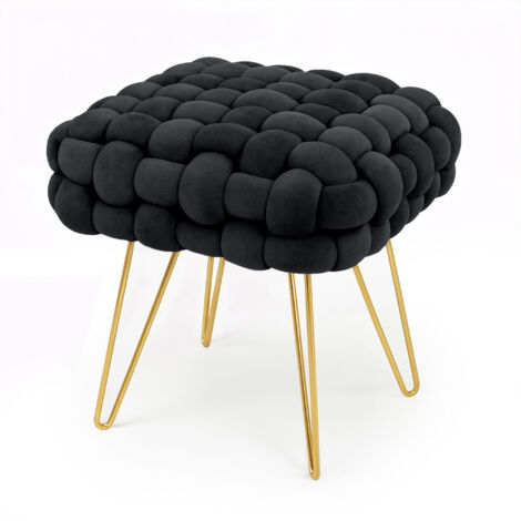 Polsterhocker aus Samt geflochten 38 cm DOTTY Schwarz
