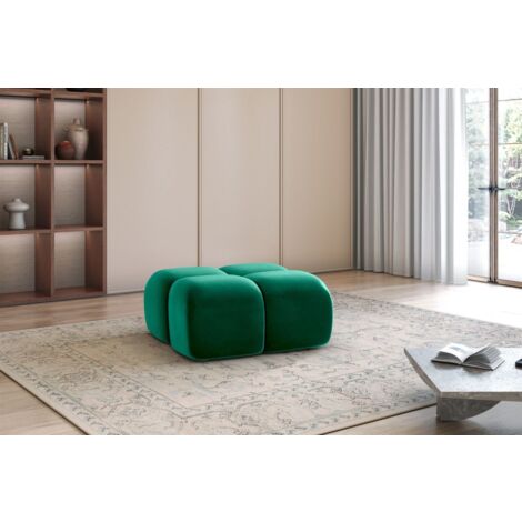 Polsterhocker Designerhocker DARCY 85x85 cm in Stoff Salvador Flaschengrün