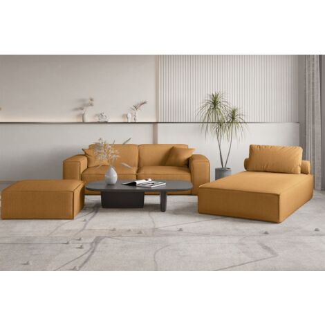Polstermöbel Set 3-teilig CELES PREMIUM in Stoff Scala Senfgelb