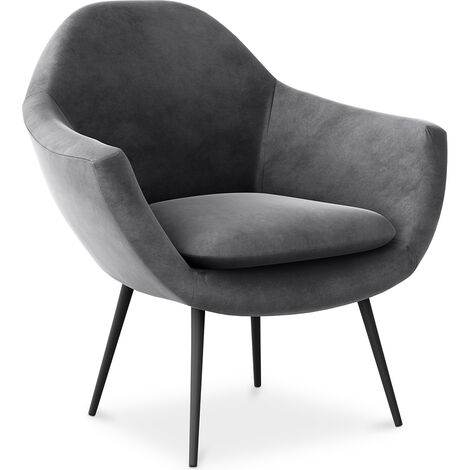 Polstersessel Samt - Dena Dunkelgrau - Samt, Holz, Metall, Polyester - Dunkelgrau