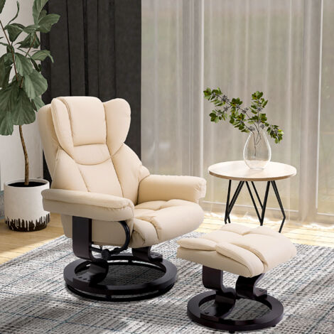 Poltrona 80x79x100cm Design elegante Rivestimento similpelle legno Riposo e TV Crema