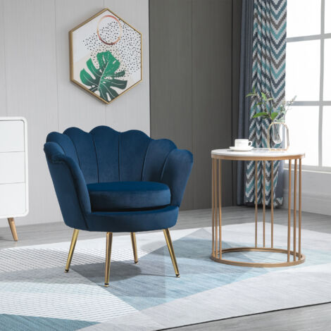 Poltrona a Conchiglia, Poltroncina Vintage, Poltroncina da Camera e Salotto, Design Elegante, con Schienale Alto, 76x67x74cm, Blu