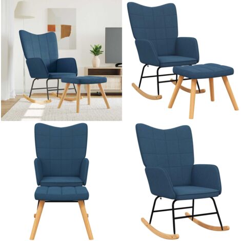 Poltrona a Dondolo con Poggiapiedi Blu in Tessuto - Seduta con poggiapiedi - Design moderno