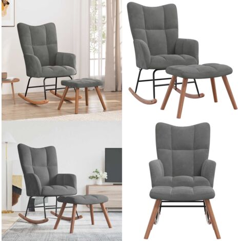 Poltrona a Dondolo con Poggiapiedi Grigio Scuro in Velluto - Seduta con poggiapiedi - Design moderno