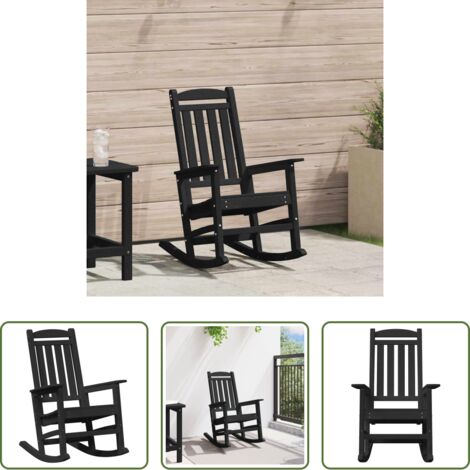 Poltrona a dondolo esterna -  Sedia a dondolo da giardino Nero 92 x 70 x 108cm HDPE