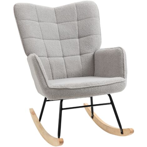 Poltrona a Dondolo Imbottita Rivestimento Bouclé 71x98x101 cm Grigio