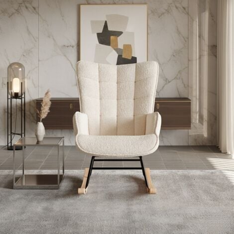 FORTUNA LAI Poltrona a dondolo in tessuto bouclé beige - Sedia a dondolo design scandinavo per salotto e camera