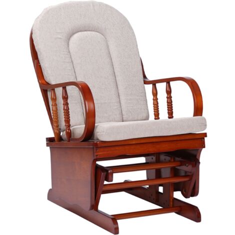 Poltrona a dondolo oscillante in legno con cuscino Beige - LONDRA