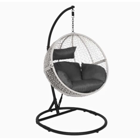 Poltrona a dondolo sospesa "Kubra" per giardino e veranda in rattan con cuscino -Naturale