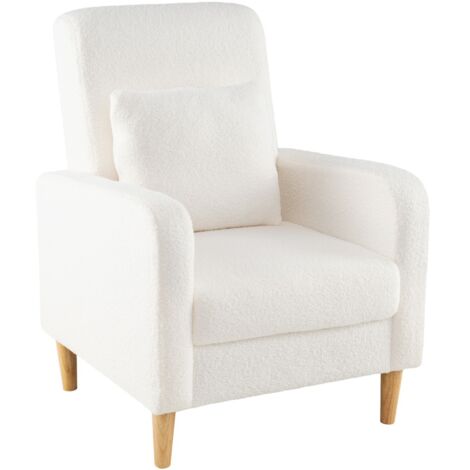 Poltrona accent con cuscino lombare e rivestimento in pile teddy, Singola poltrona laterale per lettura per soggiorno Bianco