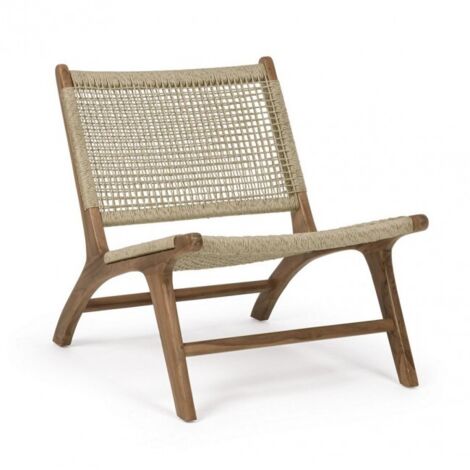 Poltrona "Adelita" con struttura in legno di teak, intreccio in fibra sintetica per esterno -Classico