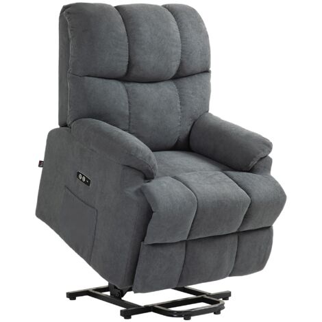 Poltrona Alzapersona con Telecomando e Poggiapiedi 84x96x100 cm Grigio Scuro