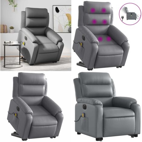Poltrona Alzapersona Elettrica Reclinabile Grigio in Similpelle - Poltrona massaggiante - Poltrona reclinabile