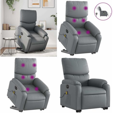 Poltrona Alzapersona Elettrica Reclinabile Grigio in Similpelle - Poltrona massaggiante - Reclinazione elettrica